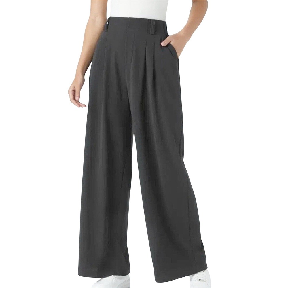 Halara Flex High Waisted Pocket Wide Leg Waffle Work Pants Black Size XL Reg